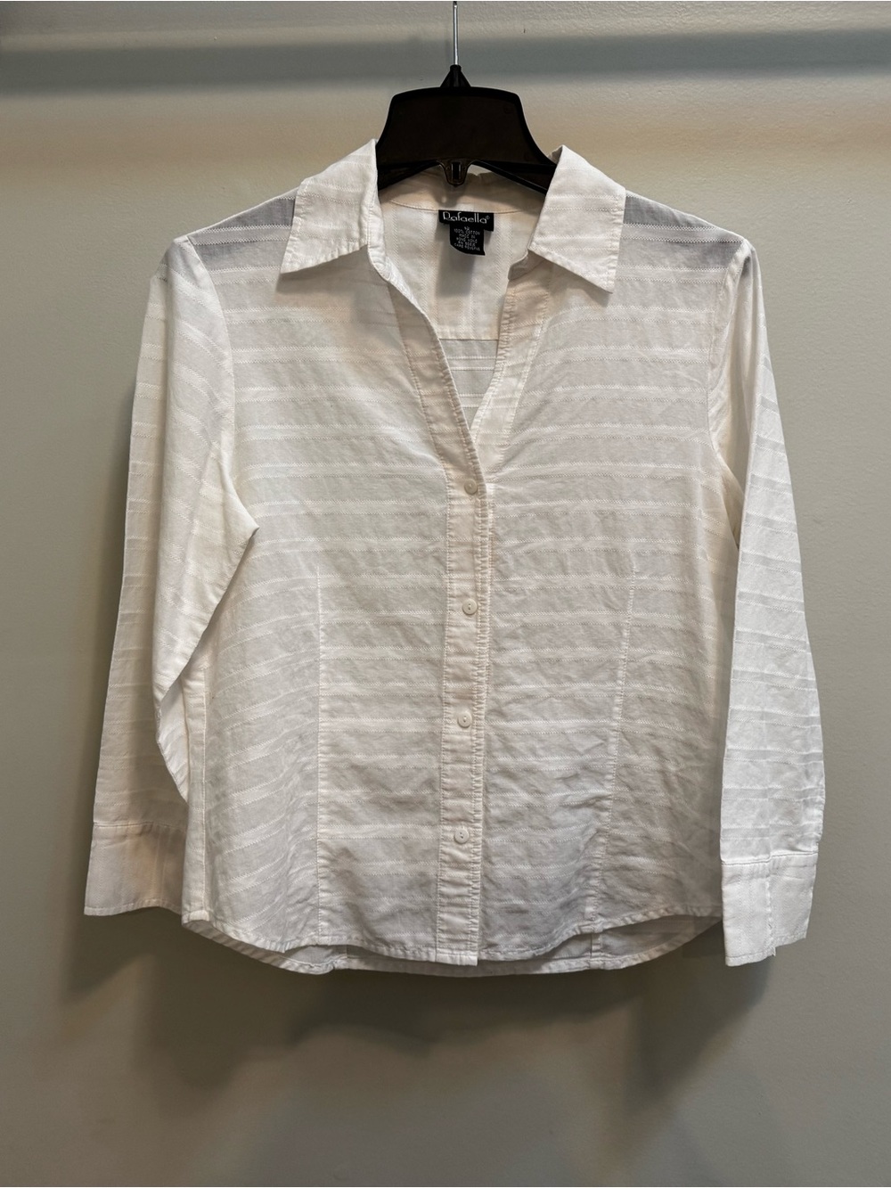 100% Cotton Rafaella White Textured Button-Front Blouse
